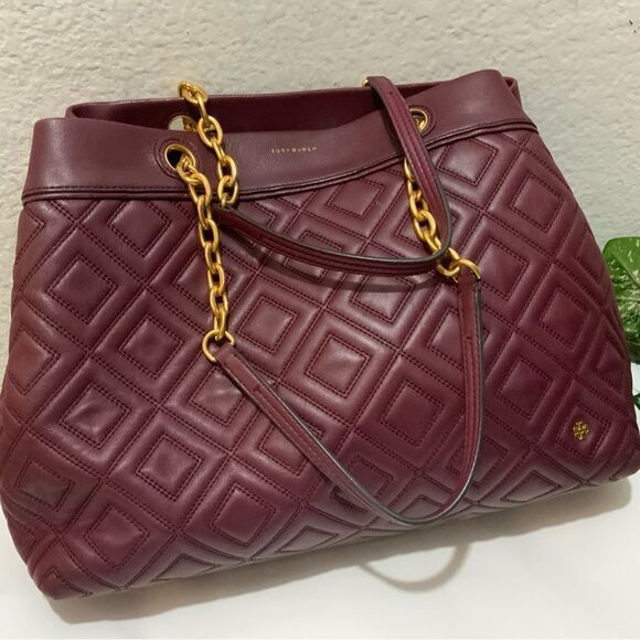 Tory Burch Large Fleming Triple Compartment Tote Wine Quilted Leather - Picture 3 of 16